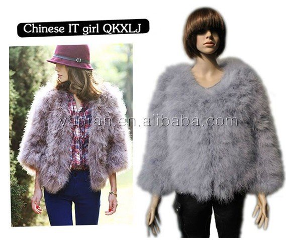 OUT STOCK Free Shipping QD-013 100% Hand Make Real/Genuine Turkey Fur Short Coats Outwear Size Color Can Customize