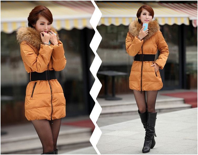 OUT STOCK Free Shipping YF-026 Women's Fashion Warm winter big fur collar ShirtTiny thickening of long down coats