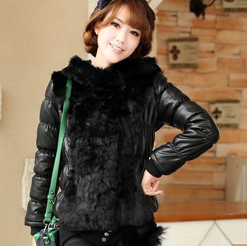 Outerwear.Cotton-padded jacket for women.Fur collar.Rabbit hair.Upset.Casual.Free shipping.1 Piece.Wholesale.New