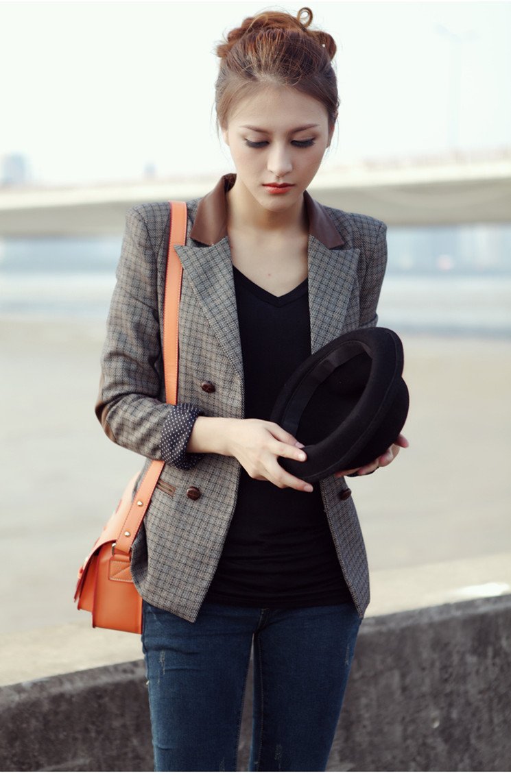 outerwear female fashion casual blazer short design slim all-match plaid blazer dx00514 free shipping