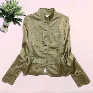 Outerwear reflective fabric stand collar single breasted outerwear female f538c