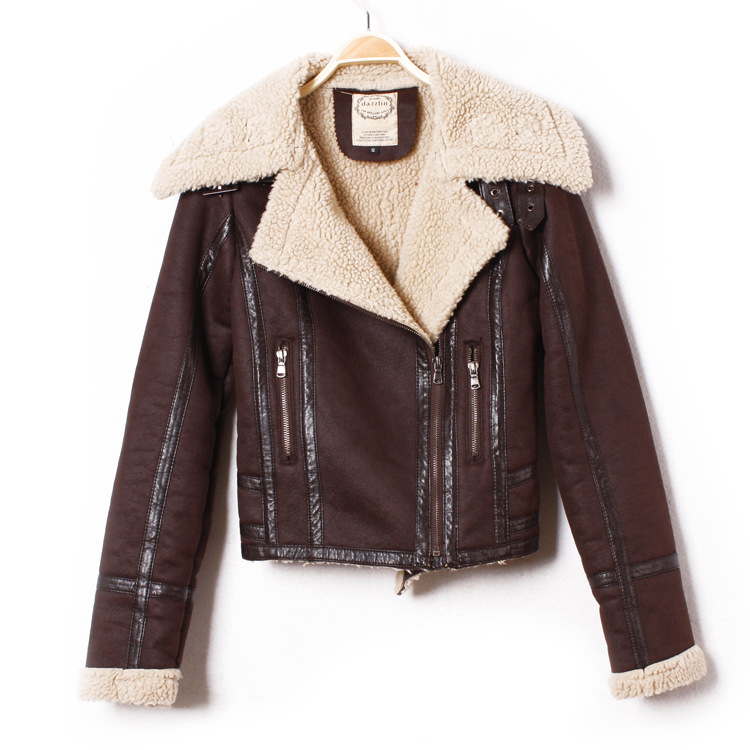 Outerwear vintage suede fabric thermal berber fleece paragraph in the motorcycle coat wadded jacket cotton-padded jacket