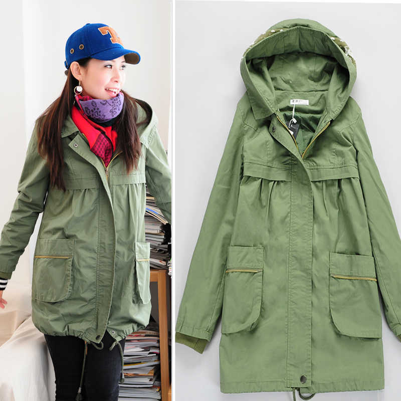 Overcoat female autumn and winter women with a hood medium-long zipper fashion military trench