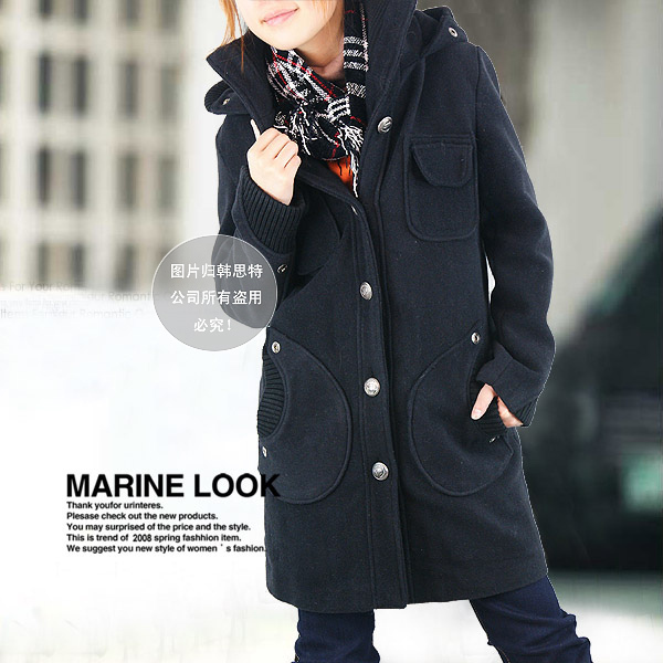 Overcoat with a hood stand collar women's medium-long female thickening woolen outerwear overcoat trench