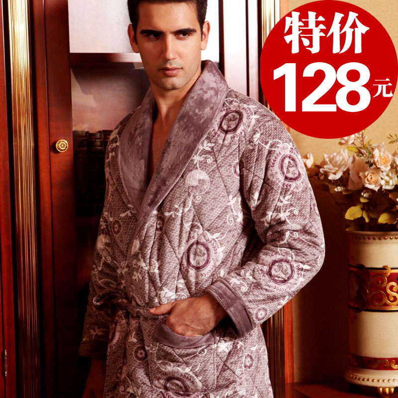 Overlooks winter male super soft coral fleece cotton-padded thickening sleepwear robe thermal bathrobe lounge