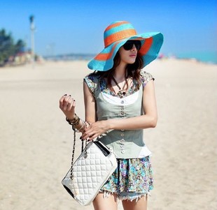 Oversized summer sunscreen strawhat beach cap big along the cap sunbonnet large brim hat female folding