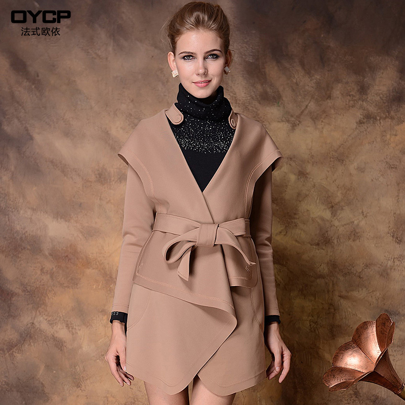 Oycp fashion unique health cloth solid color elegant high quality 2012 autumn and winter trench oy8134