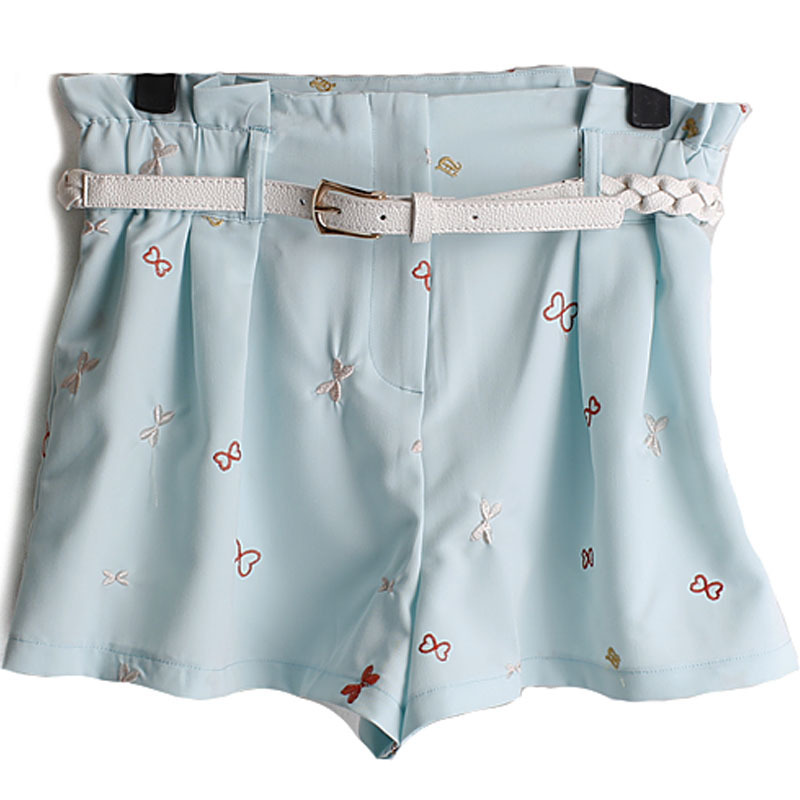 P-f 2012 new arrival women's fashion casual straight high waist belt dragonfly short butterfly shorts
