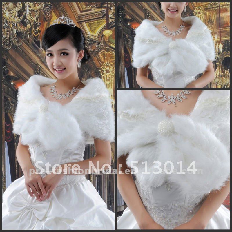 P017 New and Elegant White Fur Shawl for Wedding Dress