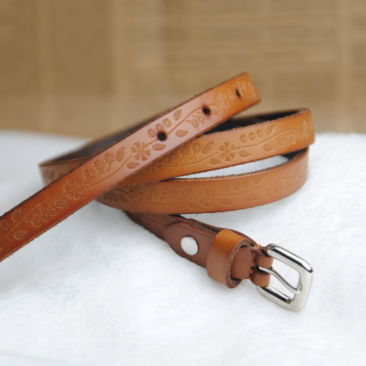 P1037 print cowhide leather thin belt woman small strap 50g