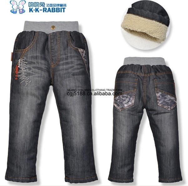 Packet mail, children's clothing brand, thickening lamb flocking children jeans wholesale (for 90-130CM 5 PCS/Lot)