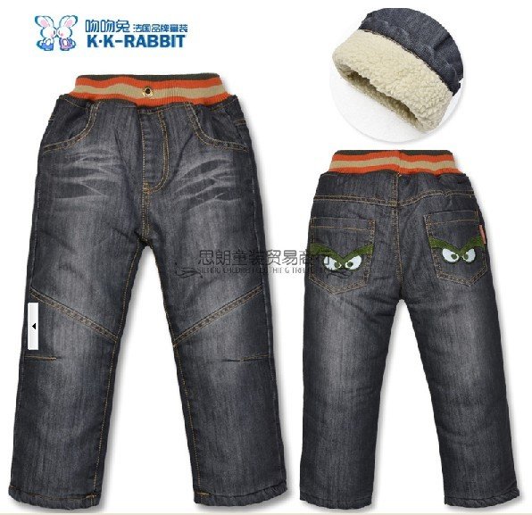 Packet mail, children's clothing brand,Three layer  thickening lamb flocking children jeans wholesale (for 90-130CM 5 PCS/Lot)