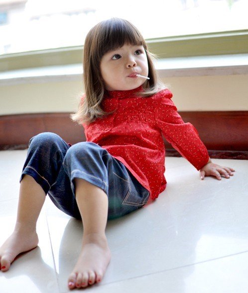 Packet mail, cotton small broken beautiful girls long sleeve shirt wholesale (suitable for height: 90-130 cm 5 PCS/lot)