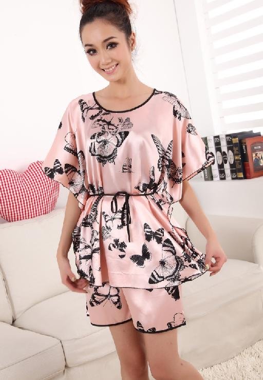 Packet mail leisurewear pajamas female summer of nightgown simulation silk pyjamas sets woman with short sleeves