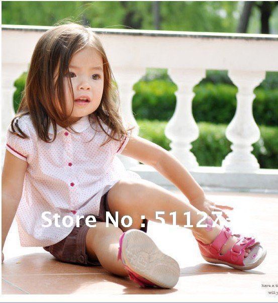 Packet mail, summer girls shirt wholesale, cotton white red dot short sleeve girls coat wholesale (size 86-122 CM7 a code)