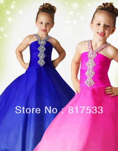 pageant dresses for girls prom cupcake charm royal blue ball gowns halter diamond floor length fuchsia kids floor length long
