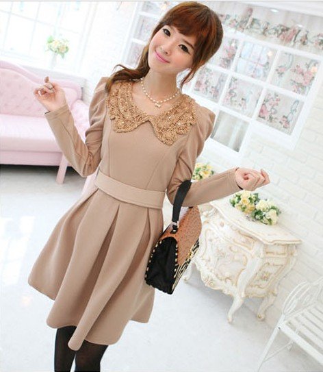 Paillette hook flower collar  hubble-bubble sleeve cultivate one's morality  lady dress  B834