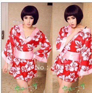 Pajama sexy sexy lingerie romantic kimono printing kimono three-piece lady's appeal underwear