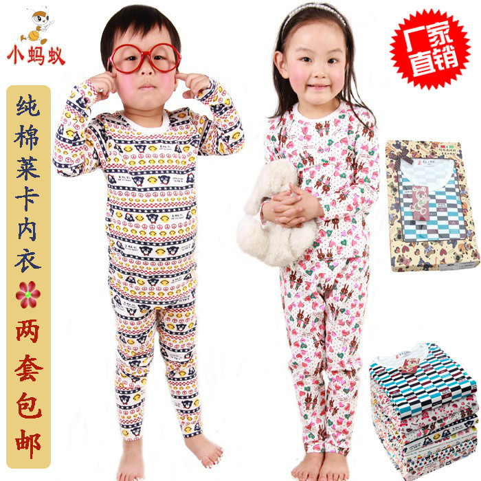 Pajamas Winter 2013 New Kit small ant child underwear child sleepwear 100% cotton box set