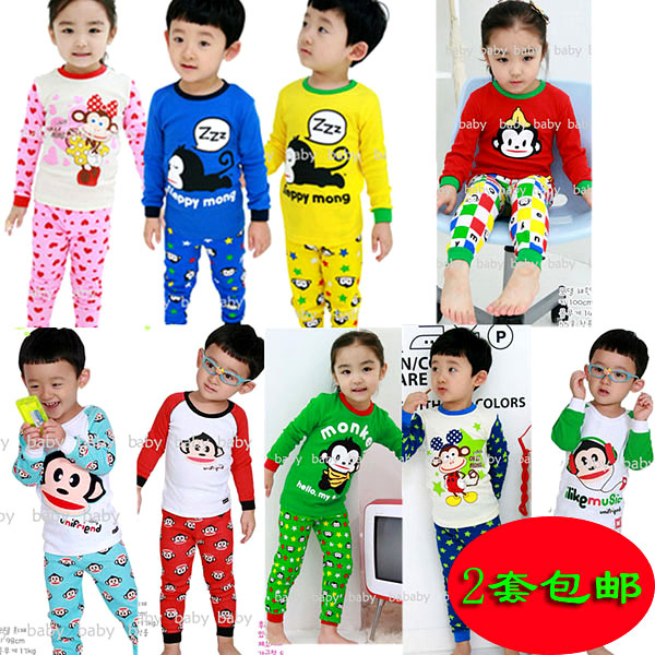 Pajamas Winter  New Kimono Bathrobe 2 set 13 male child female child 100% cotton underwear set baby lounge sleepwear set