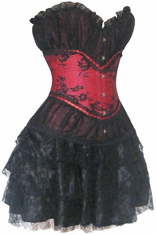 Palace Burlesque Showgirl Black Red Satin Lace Corset Dress Moulin Rouge Skirt  S-2XL