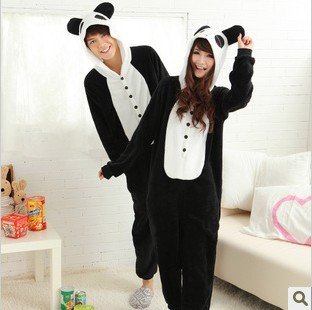 Panda hooded coral fleece winter cute cartoon animals conjoined twin pajamas