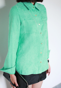 Panda . j fashion vintage deerskin fleece solid color long-sleeve turn-down collar shirt three-color