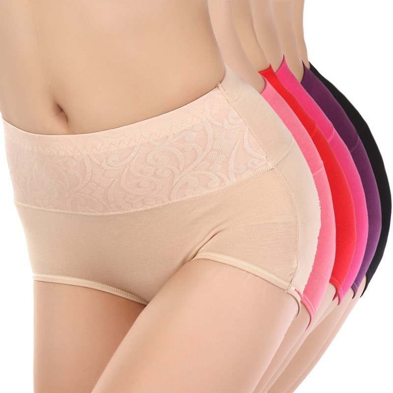 Panties women's modal cotton plus size high waist seamless abdomen drawing butt-lifting four angle panties