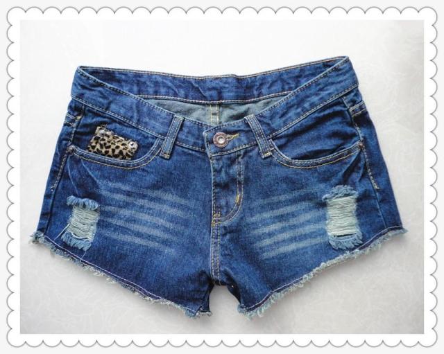 Pants wearing white hole patchwork leopard print denim shorts thin loose