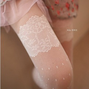 Pantyhose female ultra-thin black white sexy vintage lace socks polka dot vintage socks 56