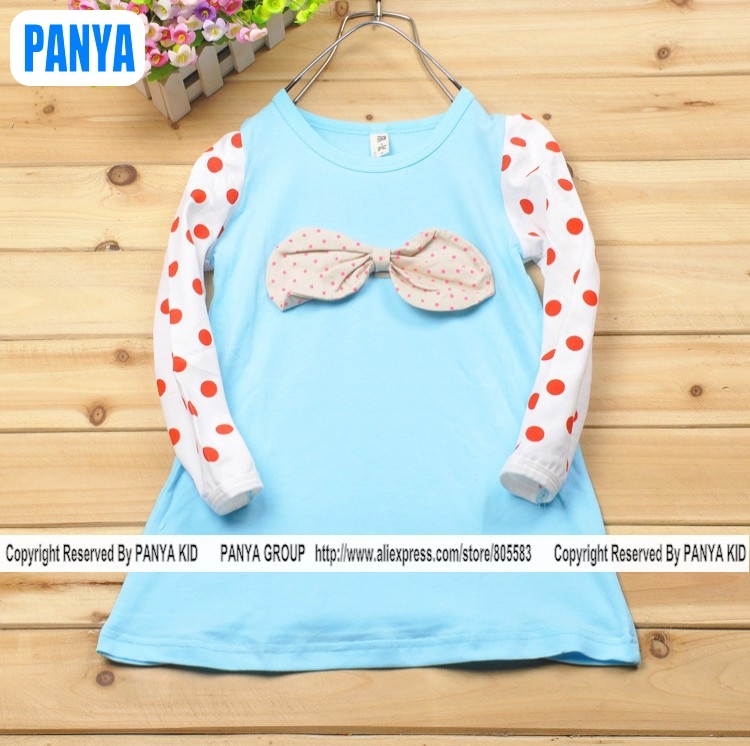 PANYA CP11 2013 spring lady girl shirt long sleeve dot shirt fashion bow girls dress kids clothing retail free shipping