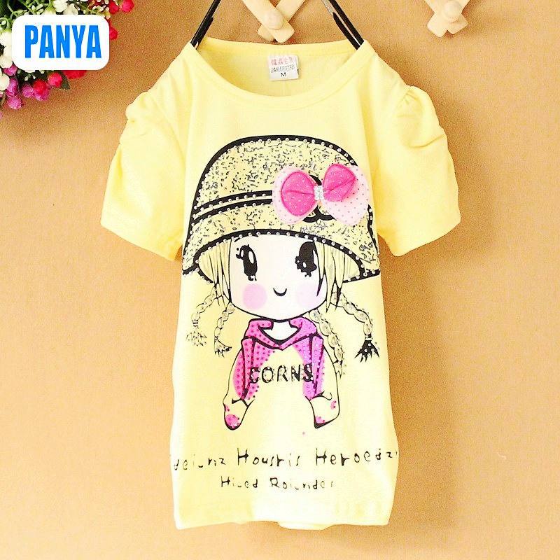 PANYA SZJ09 2013 Summer kids shirt 4-6 years girl t shirt short princess girl shirt children clothing kids wear free shipping