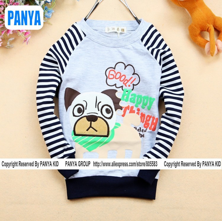 PANYA YF181 2013 Spring new baby shirt zebra sleeves cute cartoon pug baby cotton t shirt girls boys kids wear free shipping