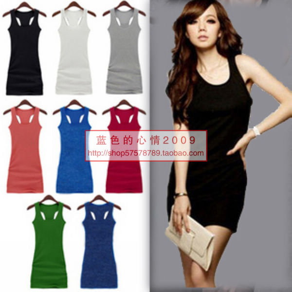 Paragraph candy color all-match tank dress 100% cotton sexy slim Women one-piece dress basic skirt vest