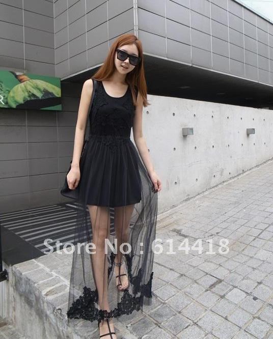 Paragraph long design perspectivity lace tulle dress ultra long vest one-piece dress full dress
