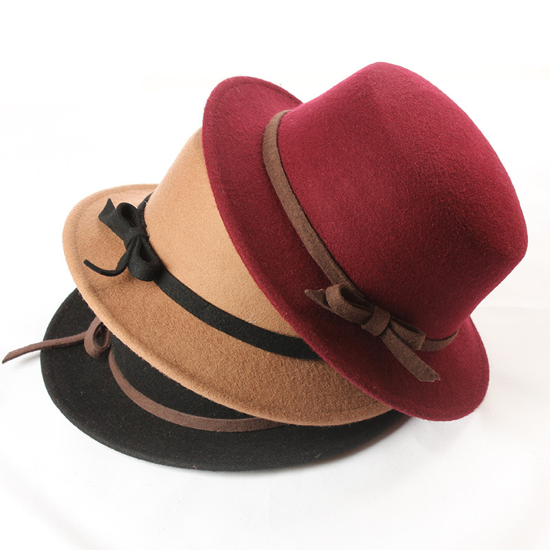 Parent-child pure woolen big hat along women's autumn and winter child fashion vintage bow flat small fedoras