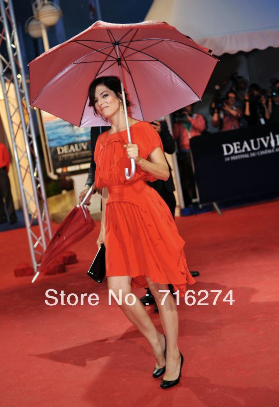 parker_posey Glamorous Red High Neck Short Sleeves  Pleat Knee Length Chiffon Celebrity Dresses Prom Gown