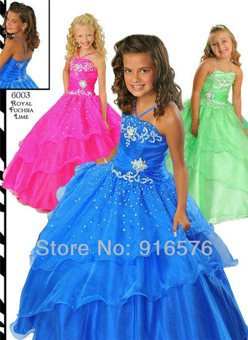 party gowns for girls pageant dresses kids customes girl halter blue sequin crystal ball gown lace embroidery tiered skirt
