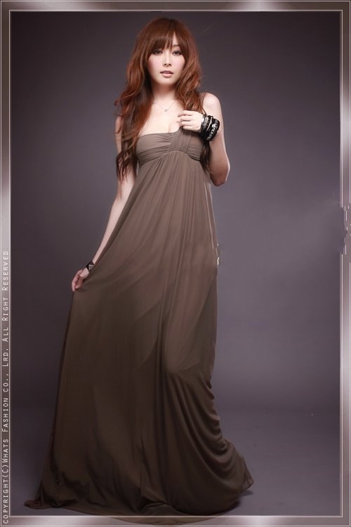 Party Queen Elegant Lady Fashion Sexy One-Shoulder Solid Long Empire Maxi Dress Deep Khaki X10022316