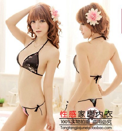 Passion bikini halter-neck lacing skimpily single-bra thong t set transparent underwear temptation