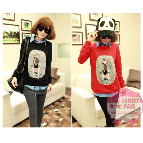 Patch Fake Two-piece A Old Man Printing Split Joint Demin Lapel Asy Hem Blouse