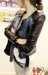 Patchwork rivets motorcycle denim outerwear