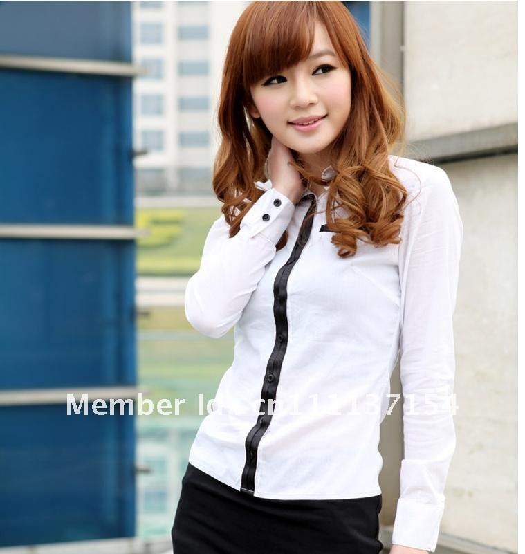 Patchwork white on tops and black in buttoms, turn-down collar and bottons and leather liner in front,