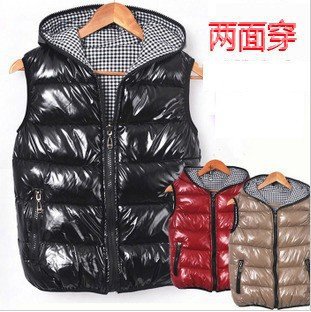 Patent leather down cotton vest reversible vest glossy Lady coat h229 plus size Free Shipping