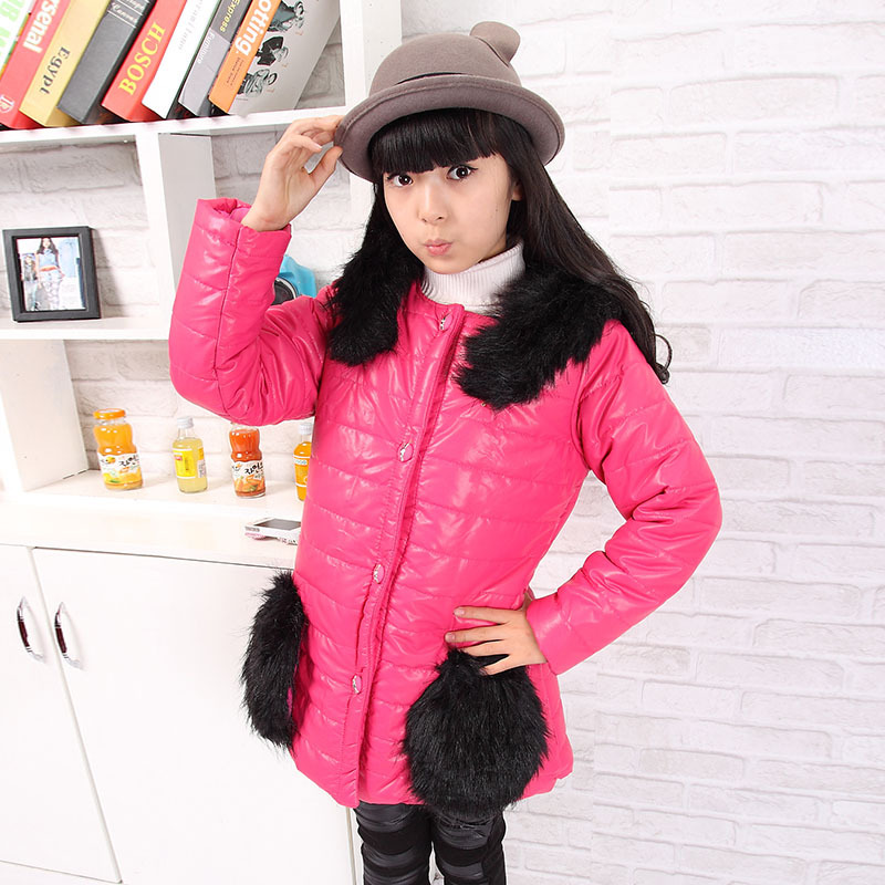 Pattern 2012 ploughboys winter children's clothing female child thickening wadded jacket leather cotton-padded jacket primary