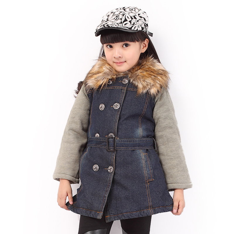 Pattern children's ploughboys clothing 2012 female child wadded jacket outerwear child denim cotton trench
