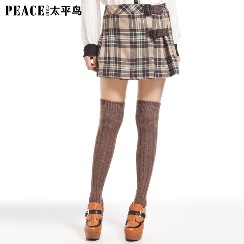 PEACEBIRD women's plaid leather short skirt fresh a-line skirt vintage bust skirt