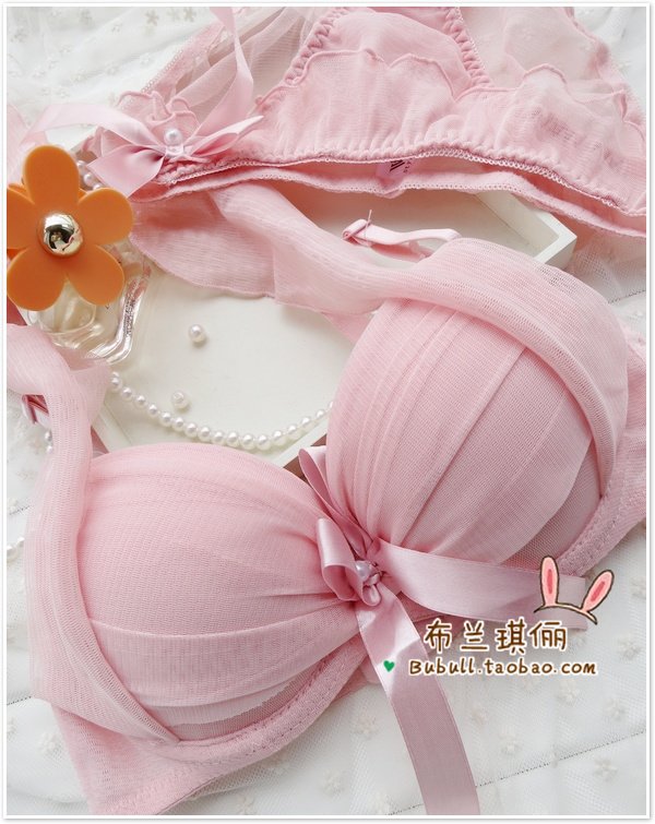 Peach cutout . sweet juniors concentrated push up underwear bra set sexy halter-neck bow