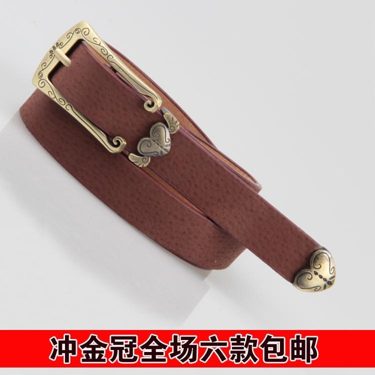 Peach heart vintage thin belt female style genuine leather women belt decoration belt