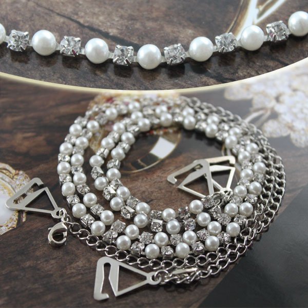 Pearl Bra Strap!BB172-208!Free Shipping!6Pairs/Lot!Crystal Color!Fashion Brass Metal Chain Diamond Pearl Bra Accessories